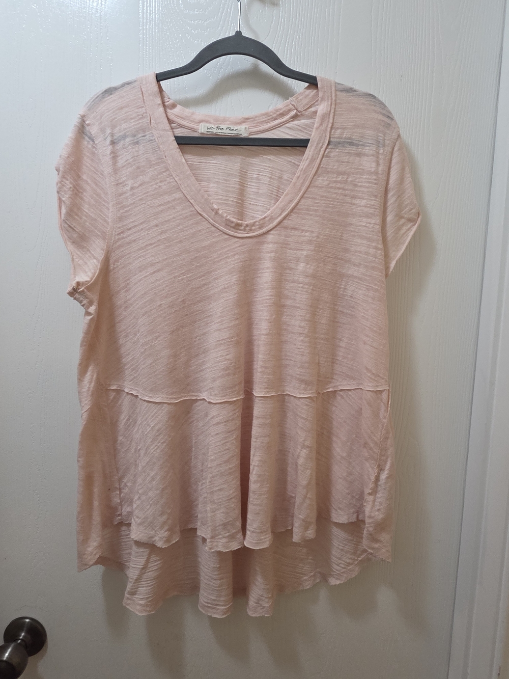 Free People We The Free Peach Slub Knit High-Low Tiered Tunic Tee